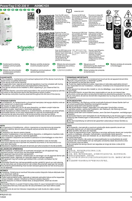 schneider施耐德PowerTag C IO-控制和监视无线通信模块-说明书